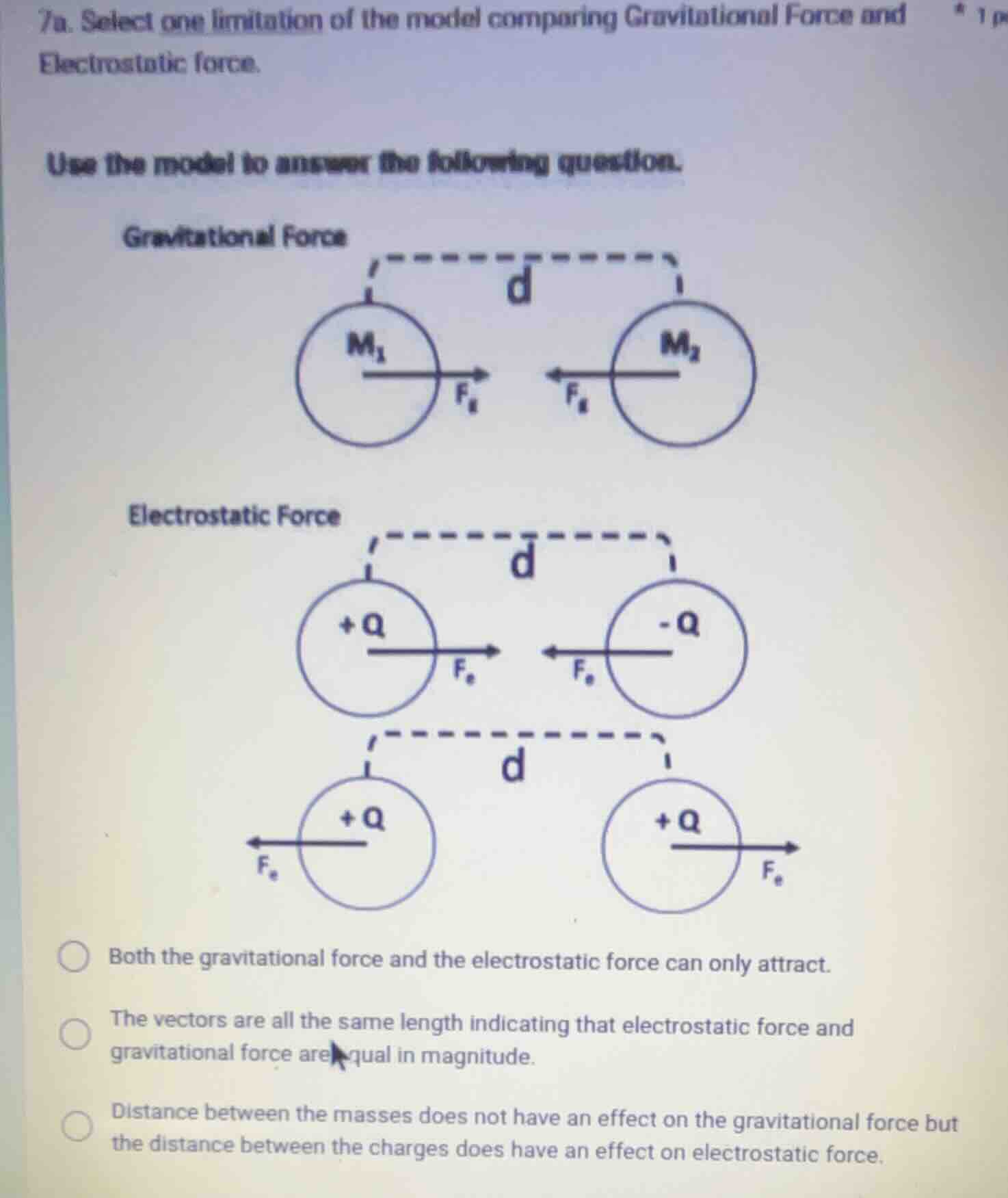 7a. select one limitation of the model comparing gravitational force an…