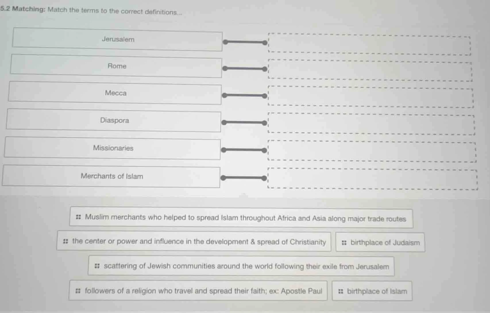 5.2 matching: match the terms to the correct definitions... jerusalem r…
