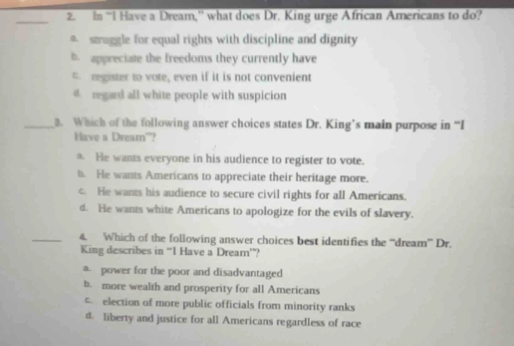 2. in \i have a dream,\ what does dr. king urge african americans to do…