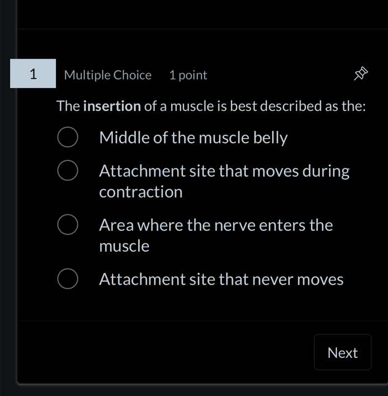 1 multiple choice 1 point the insertion of a muscle is best described a…