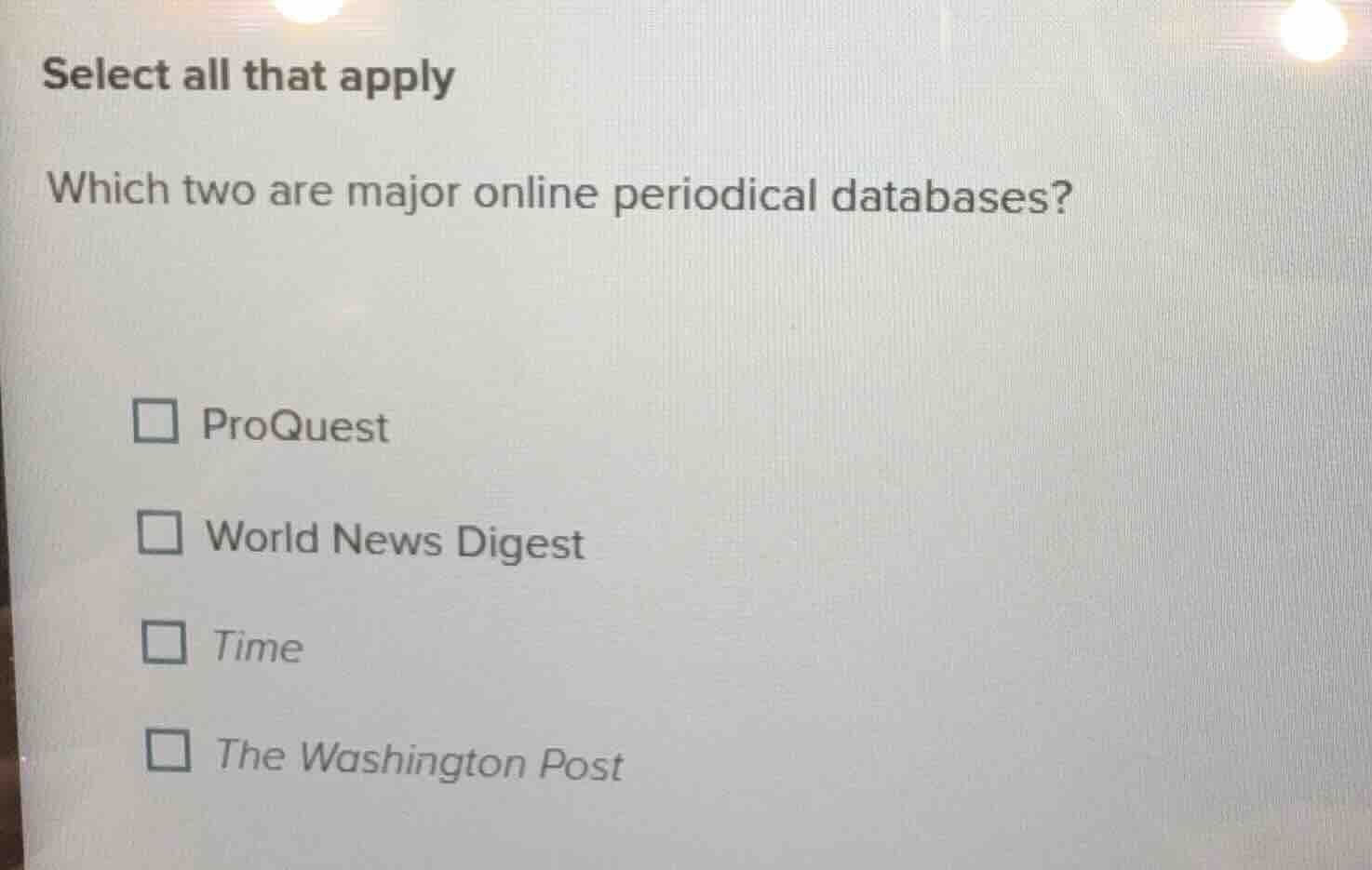select all that apply which two are major online periodical databases? …