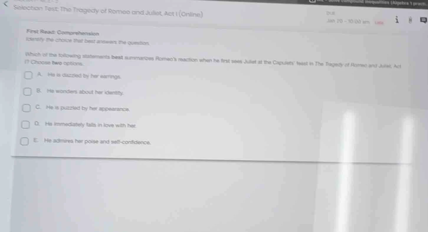 selection test: the tragedy of romeo and juliet, act 1 (online) first r…