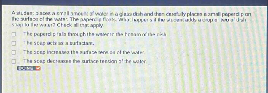 a student places a small amount of water in a glass dish and then caref…