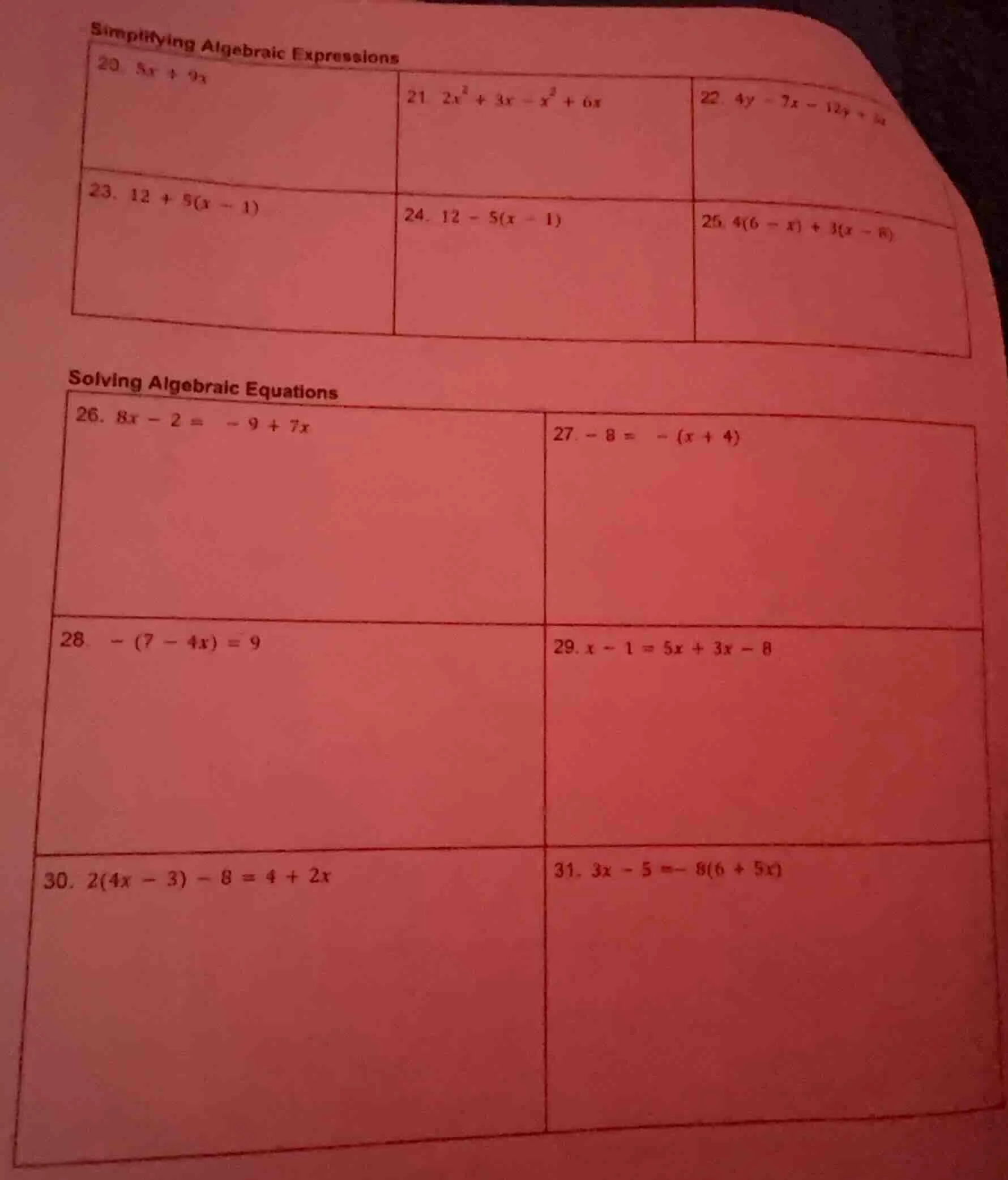 simplifying algebraic expressions 20. $5x + 9x$ 21. $2x^2 + 3x - x^2 + …