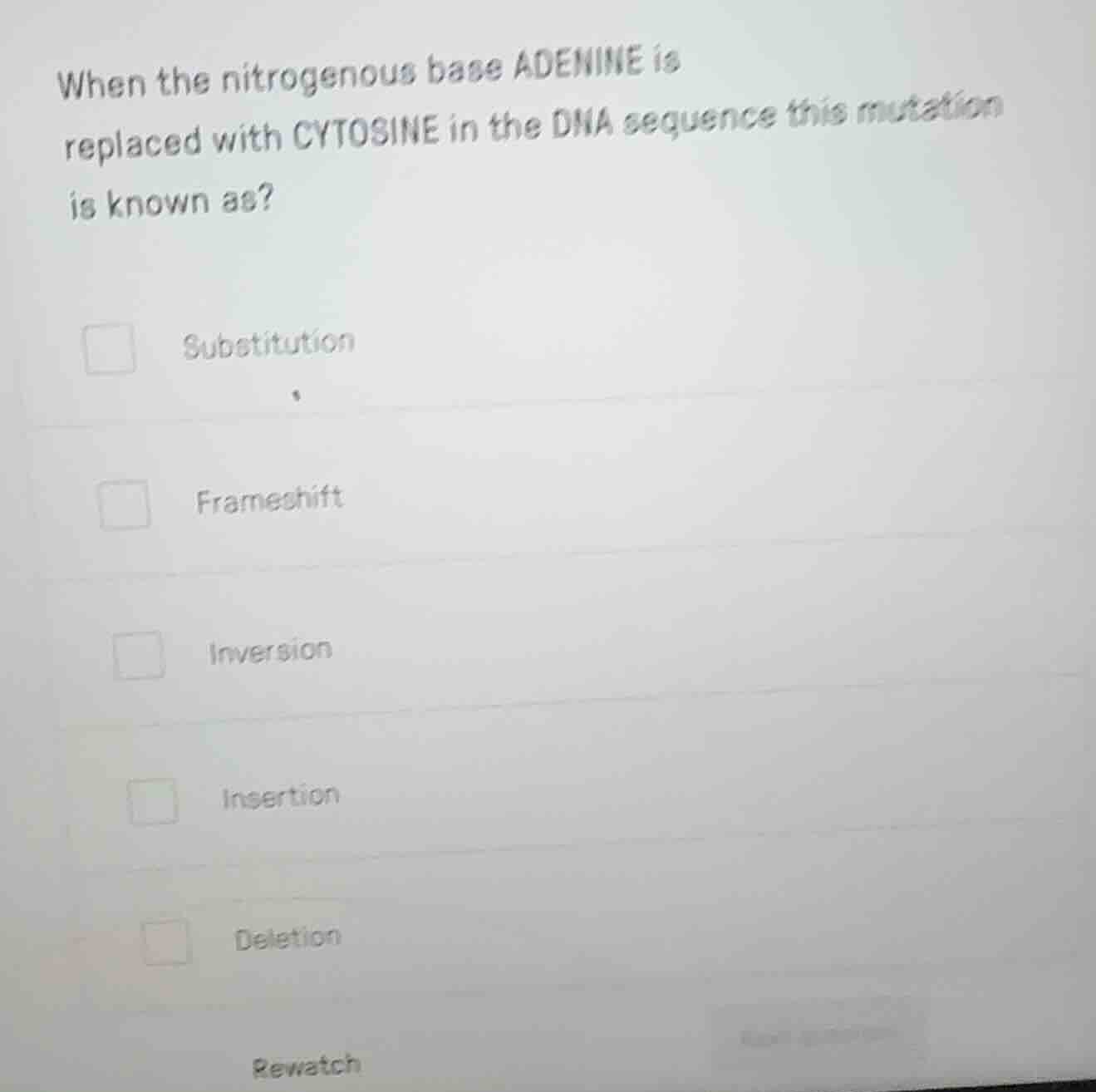 when the nitrogenous base adenine is replaced with cytosine in the dna …