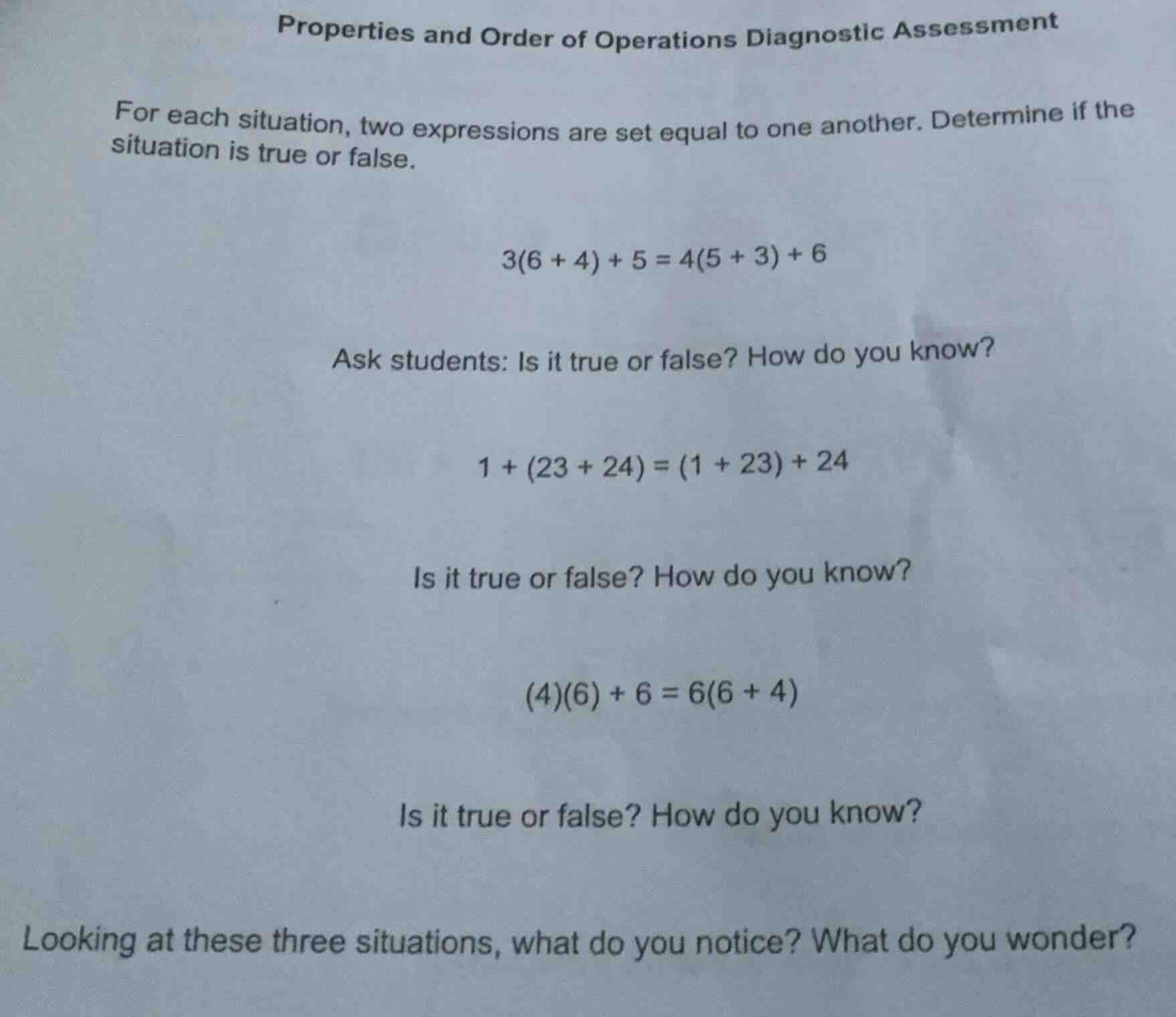 properties and order of operations diagnostic assessment for each situa…