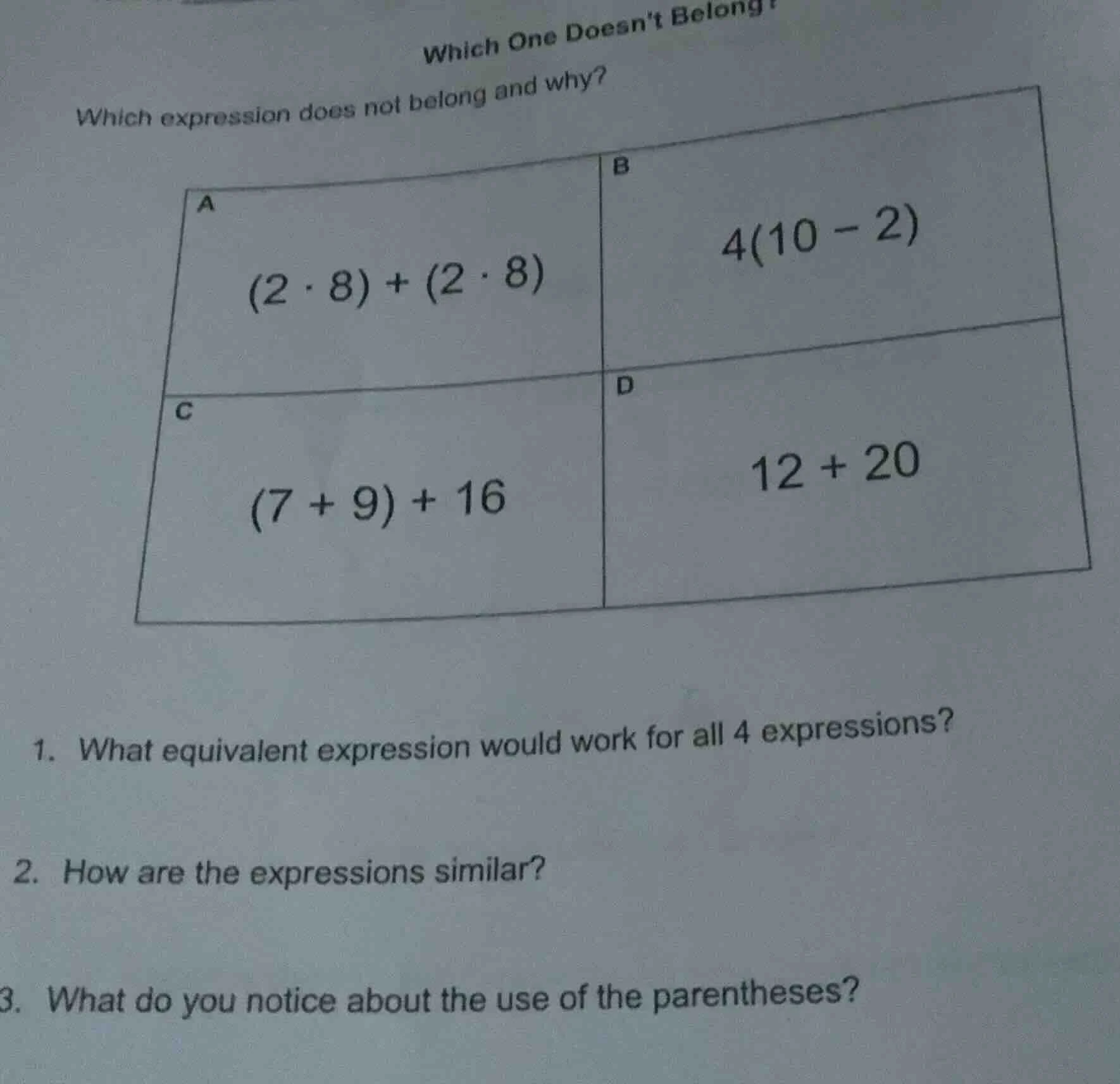 which one doesnt belong? which expression does not belong and why? a: $…