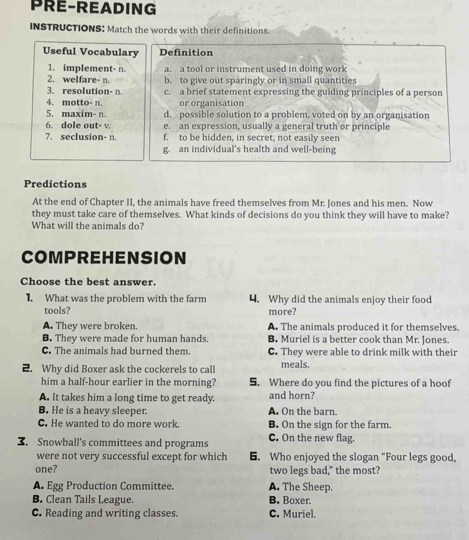 pre-reading instructions: match the words with their definitions. usefu…
