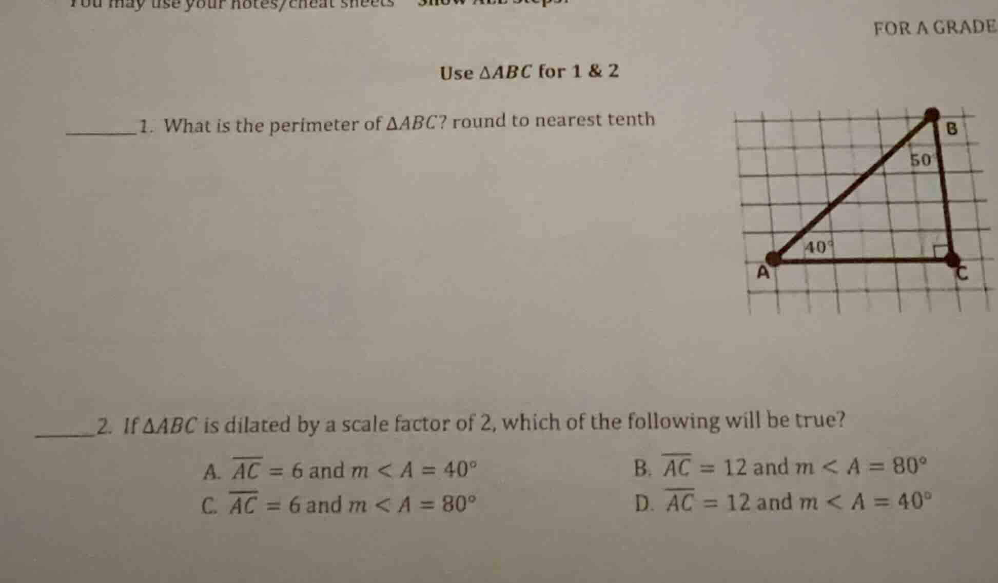 you may use your notes/cheat sheets show all steps for a grade use $\\t…