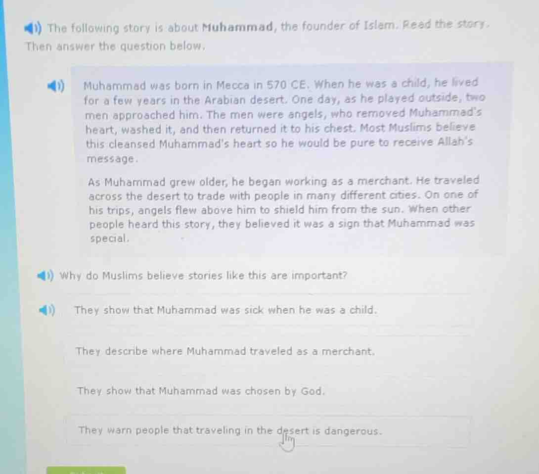 the following story is about muhammad, the founder of islam. read the s…