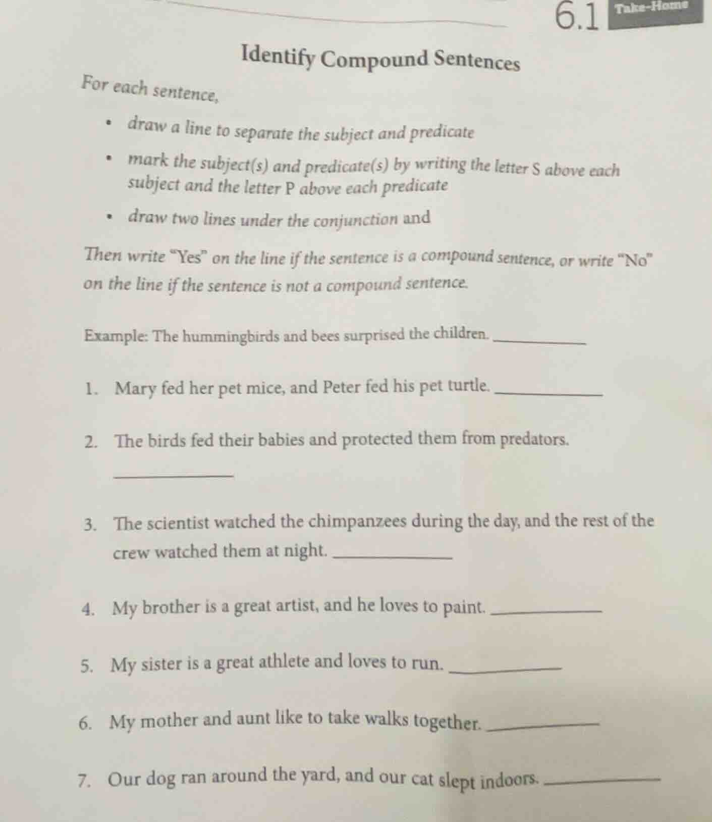 6.1 take - home identify compound sentences for each sentence, - draw a…