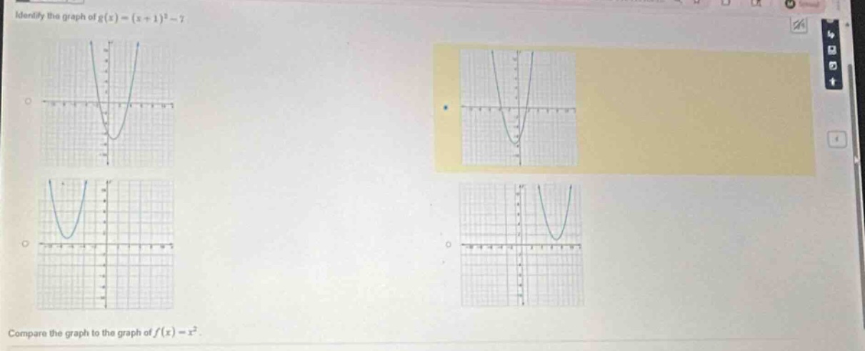 identify the graph of $g(x) = (x + 1)^2 - 1$? compare the graph to the …