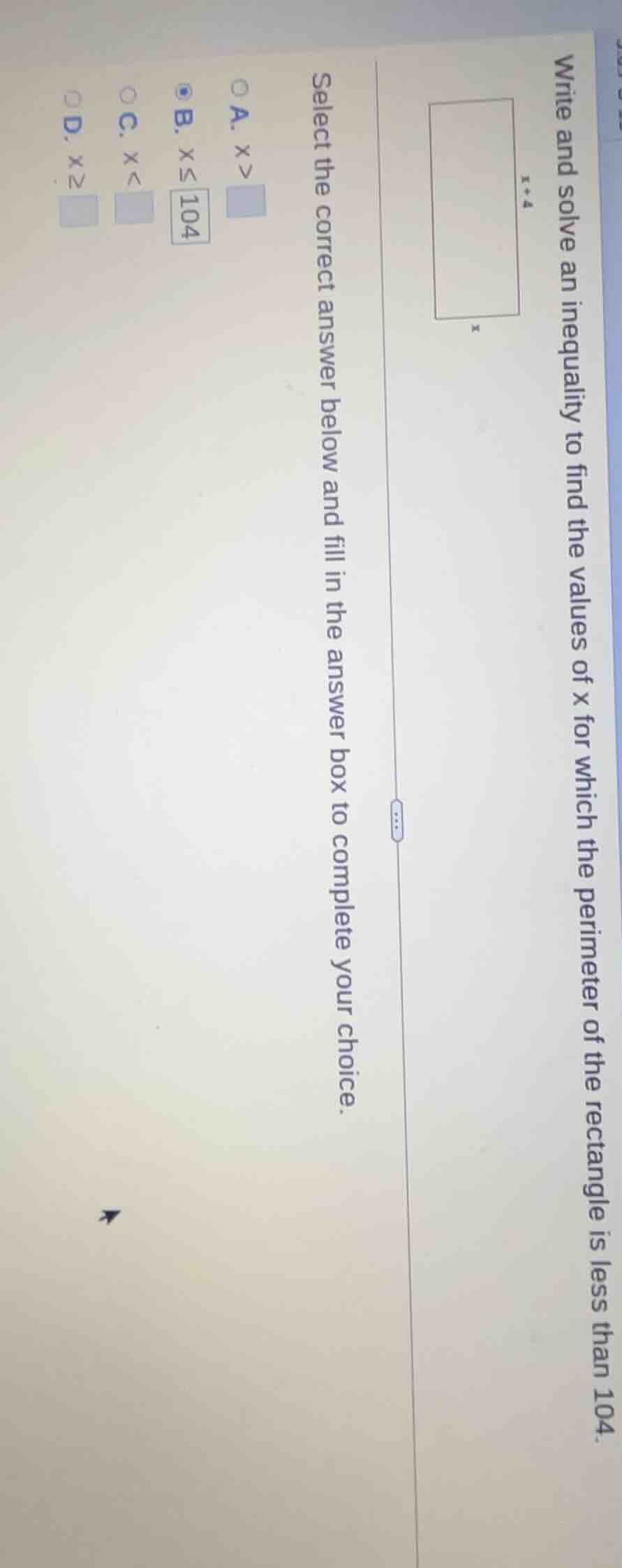 write and solve an inequality to find the values of x for which the per…