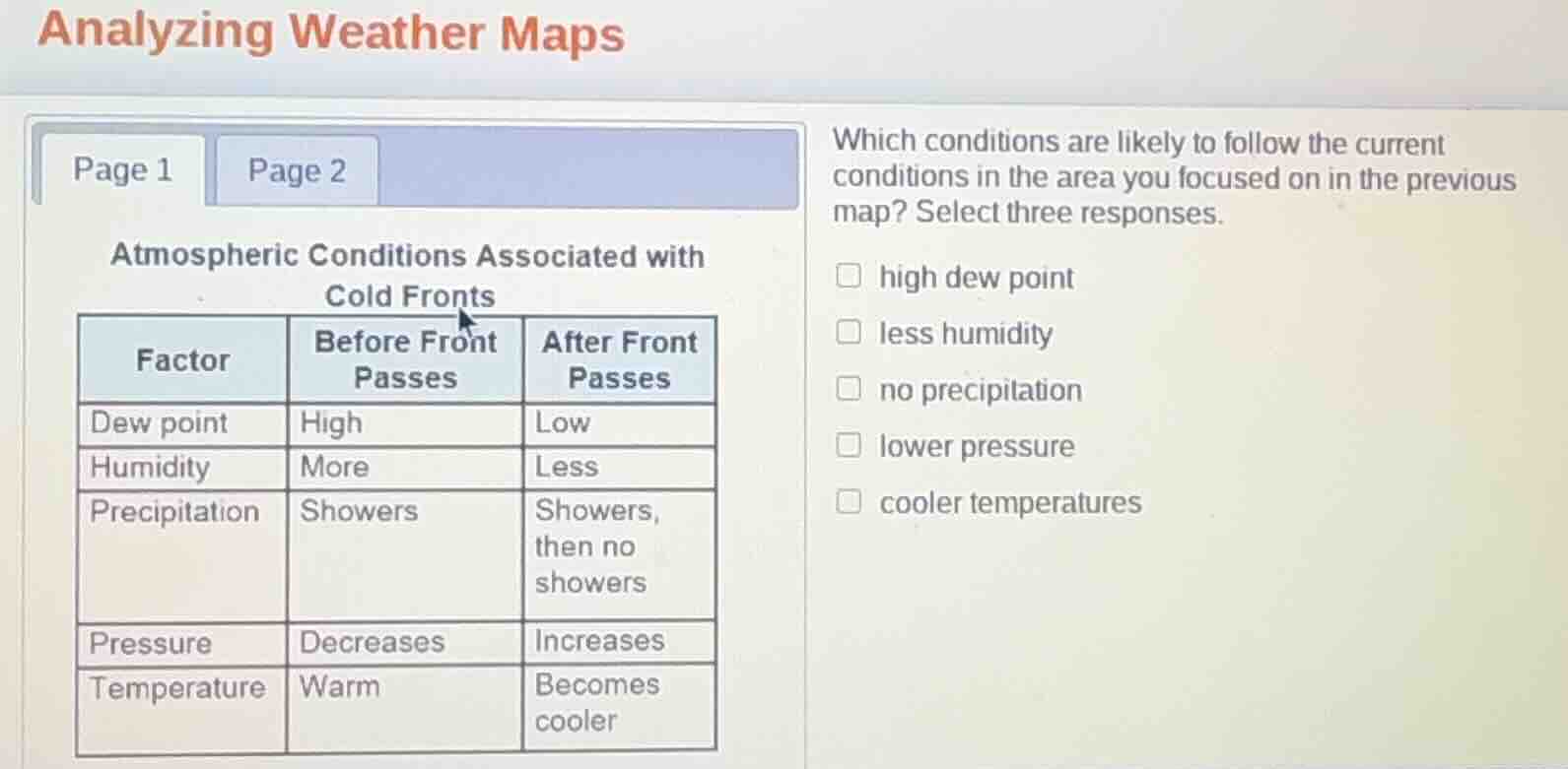 analyzing weather maps page 1 page 2 atmospheric conditions associated …
