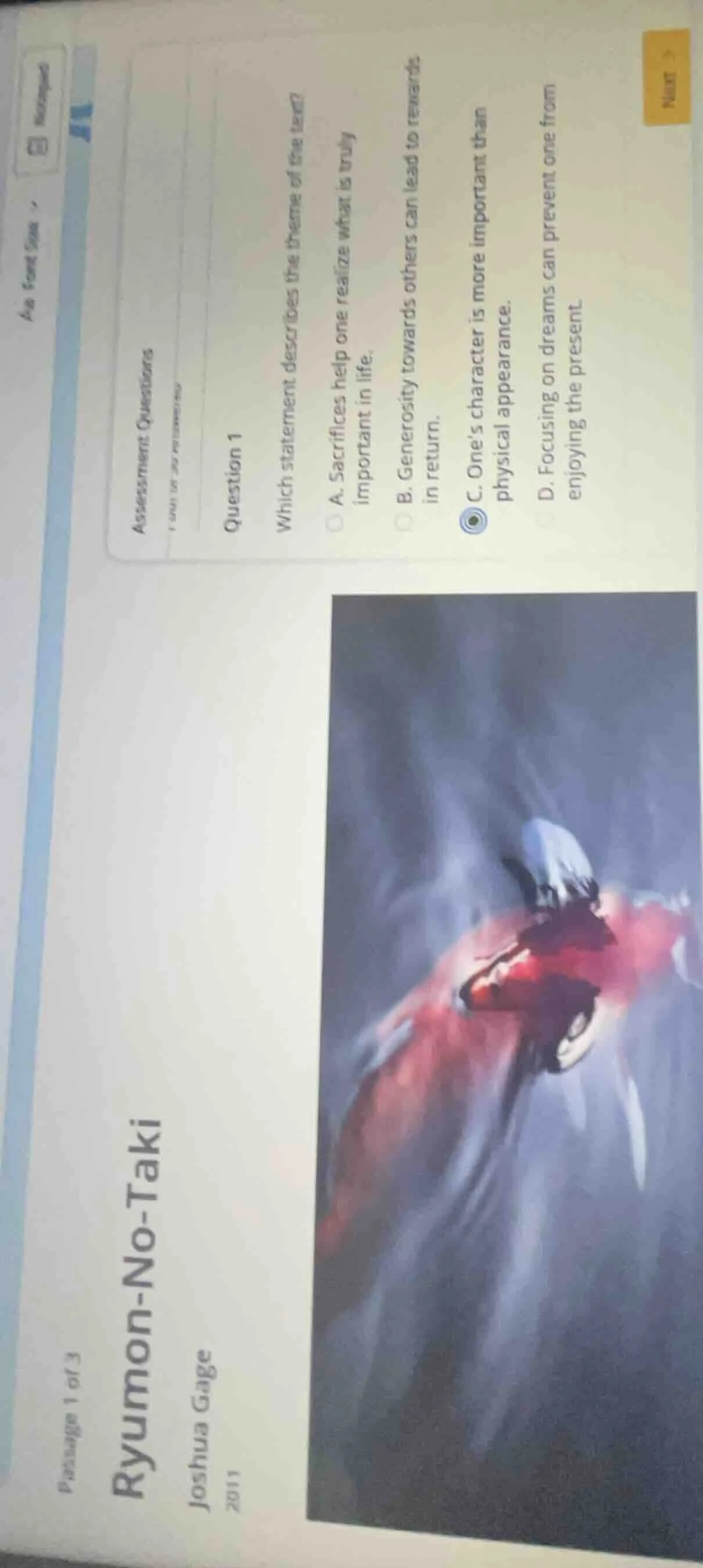 assessment questions question 1 which statement describes the theme of …