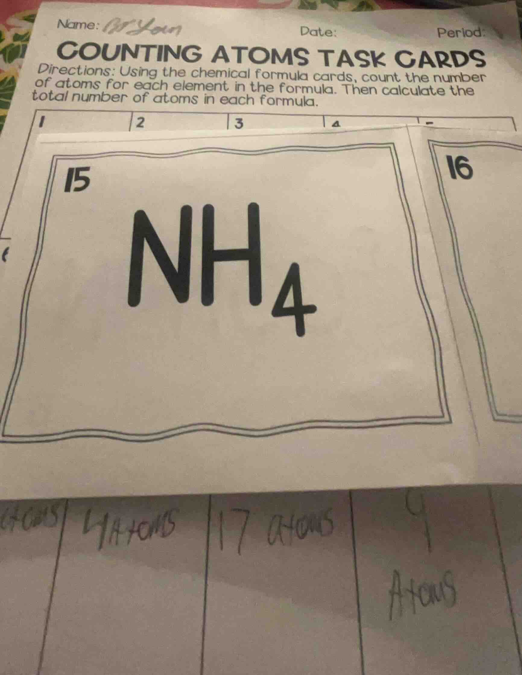 name: date: period: counting atoms task cards directions: using the che…