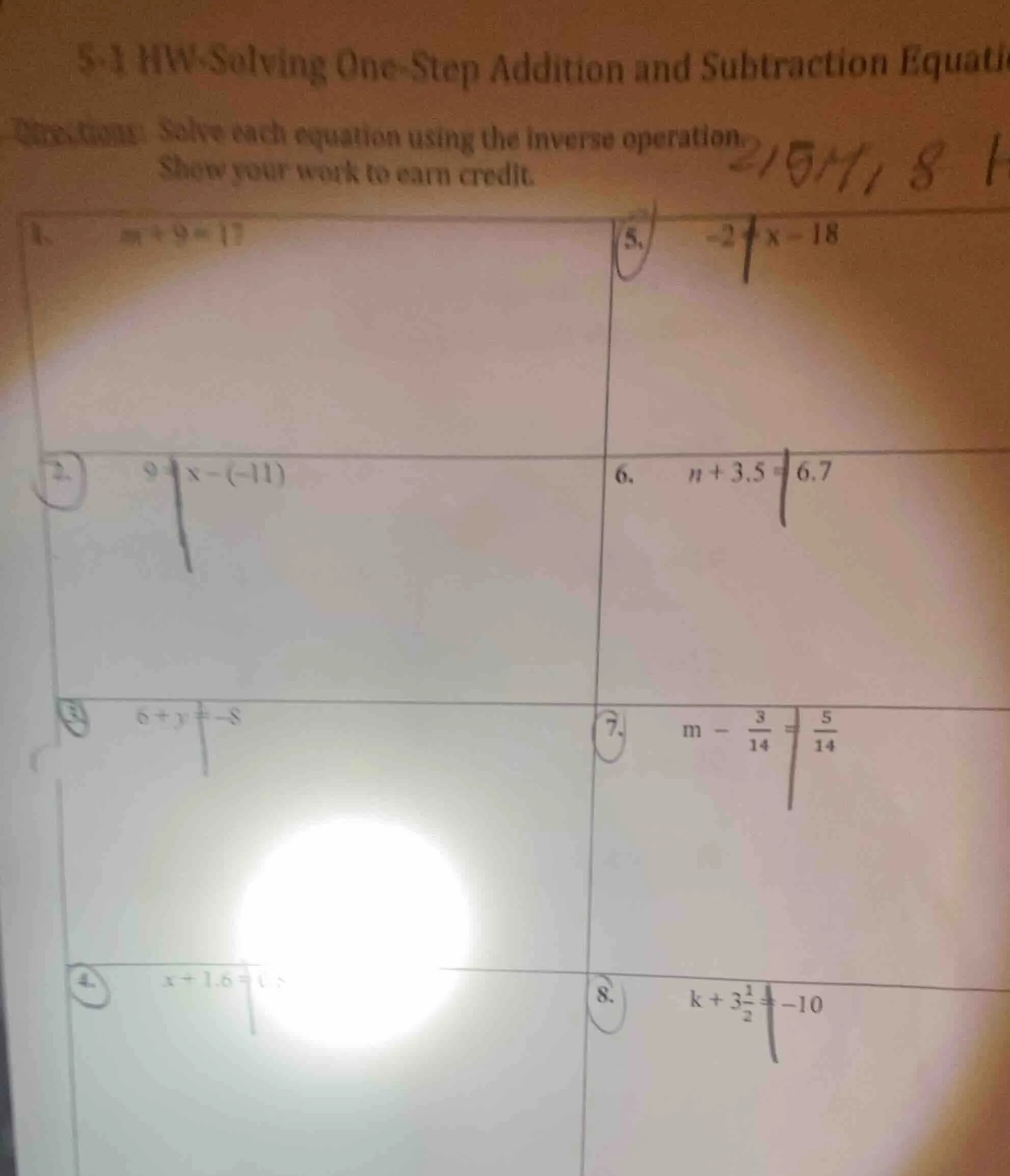 5-1 hw-solving one-step addition and subtraction equatio directions: so…