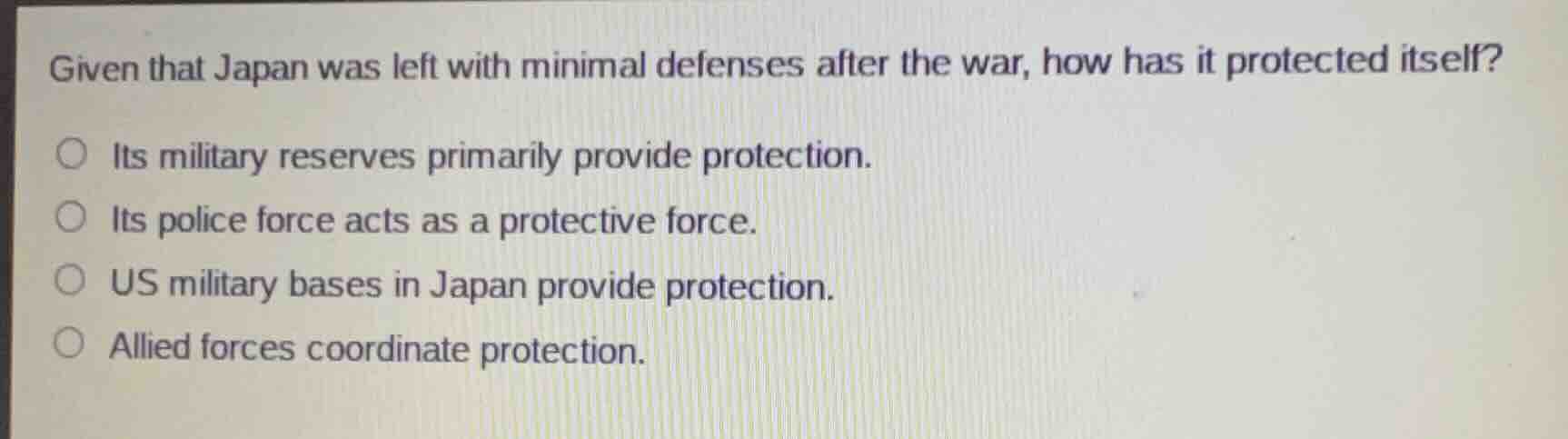 given that japan was left with minimal defenses after the war, how has …
