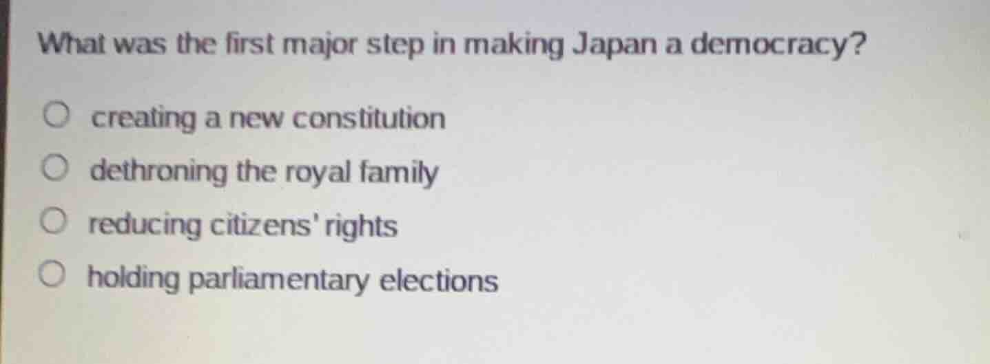 what was the first major step in making japan a democracy? creating a n…