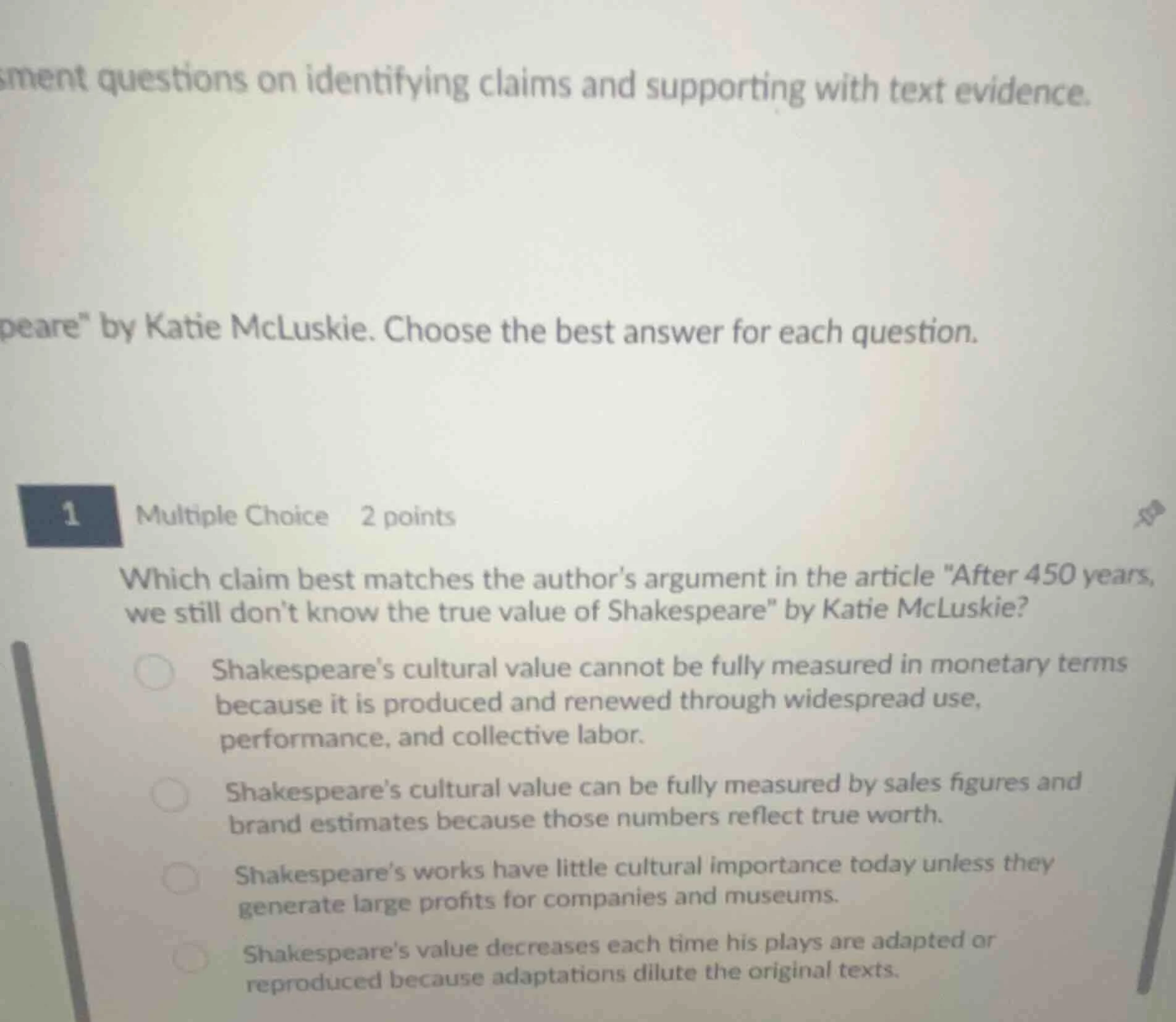 sment questions on identifying claims and supporting with text evidence…