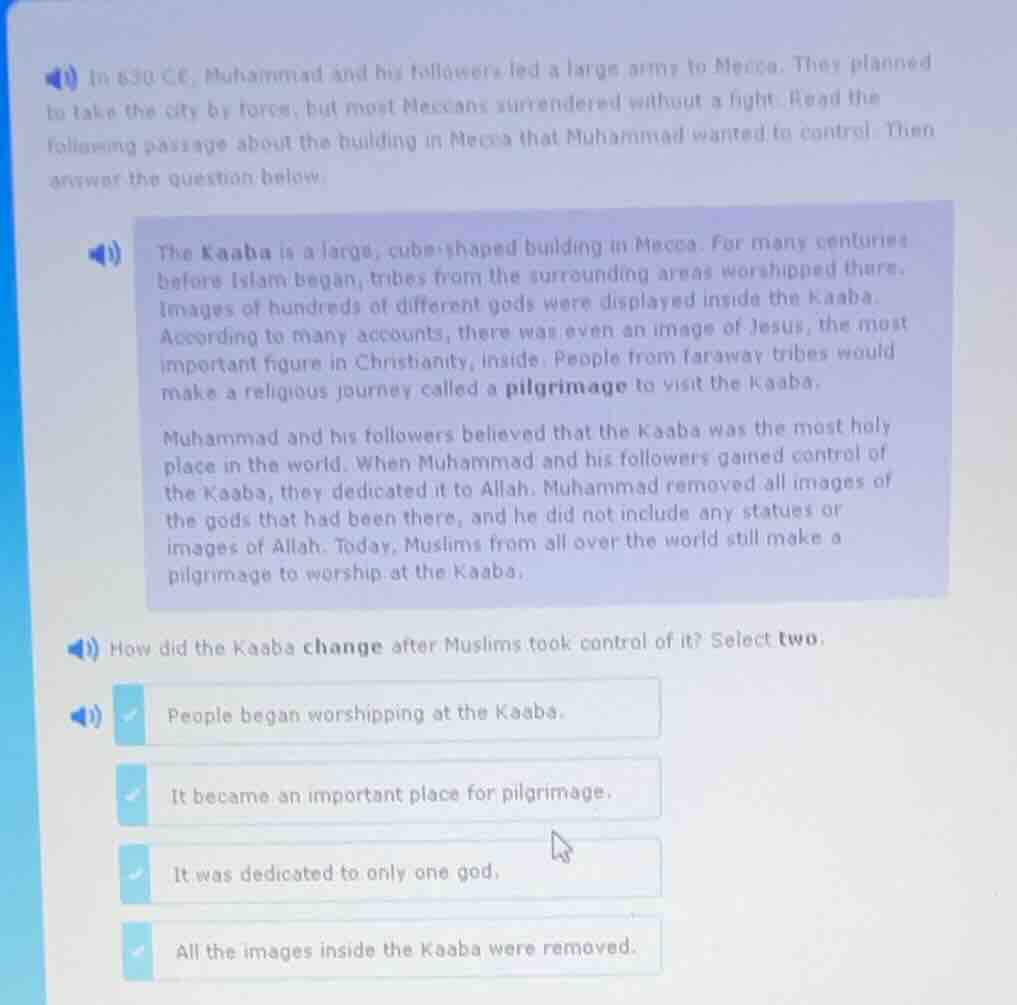 1) in 630 ce, muhammad and his followers led a large army to mecca. the…