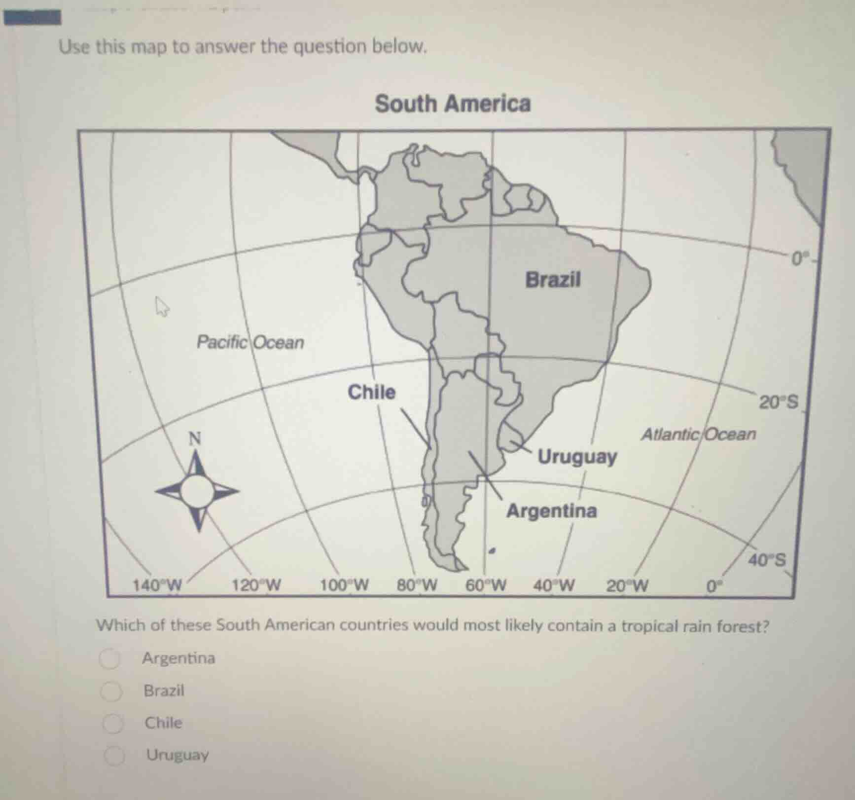use this map to answer the question below. which of these south america…