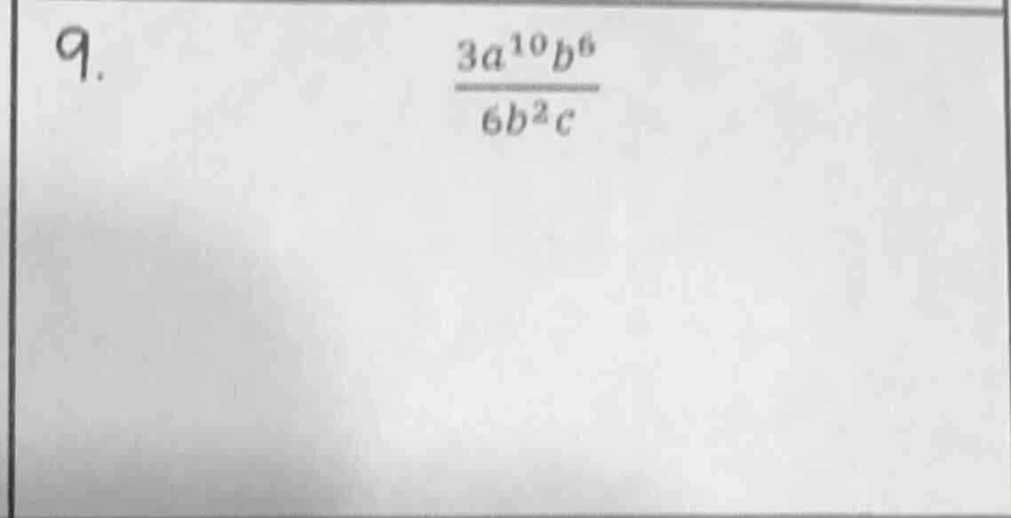 9. \\(\\frac{3a^{10}b^{6}}{6b^{2}c}\\)