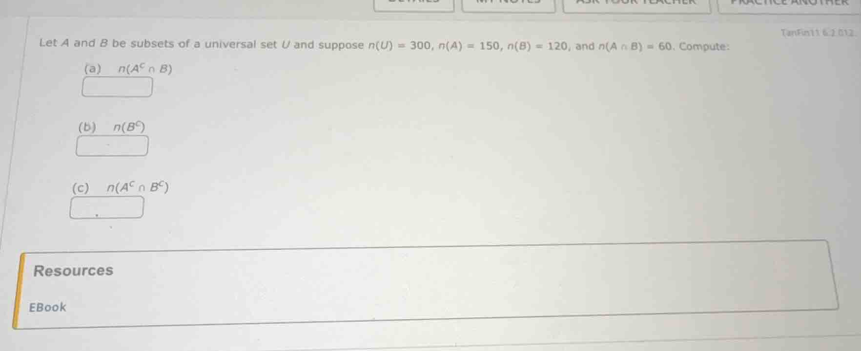 let a and b be subsets of a universal set u and suppose n(u) = 300, n(a…