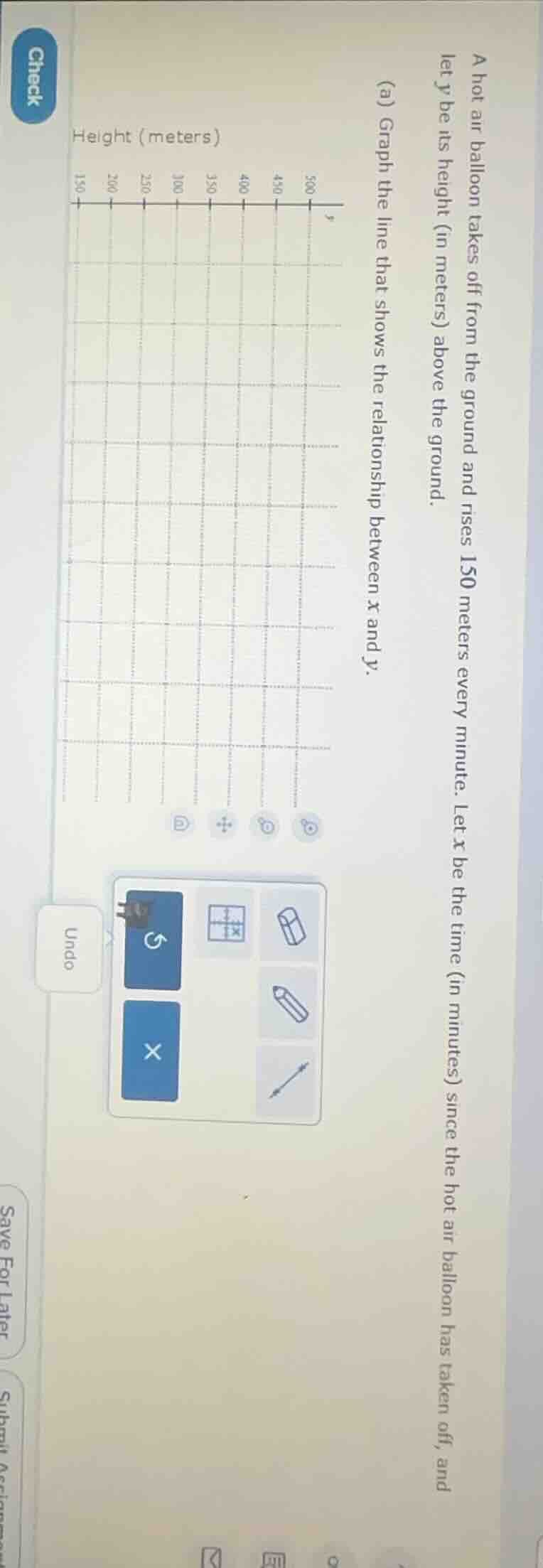 a hot air balloon takes off from the ground and rises 150 meters every …