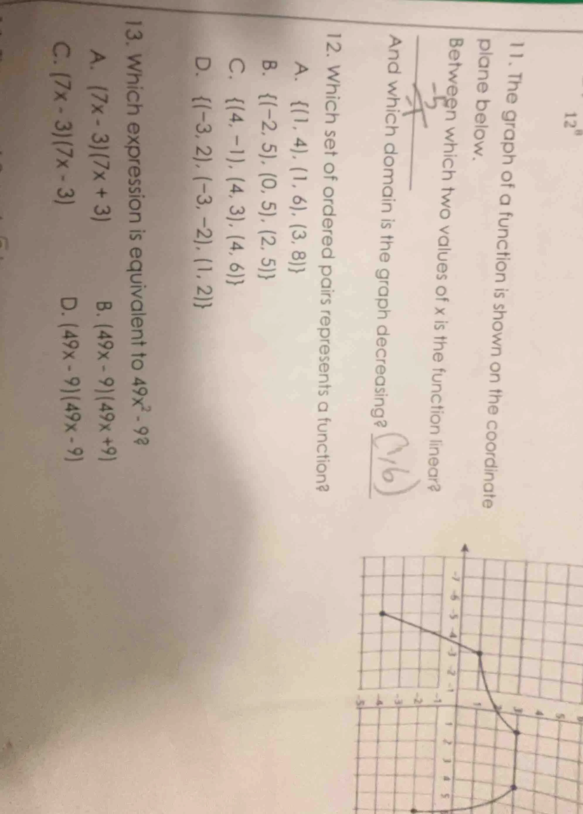 11. the graph of a function is shown on the coordinate plane below. bet…