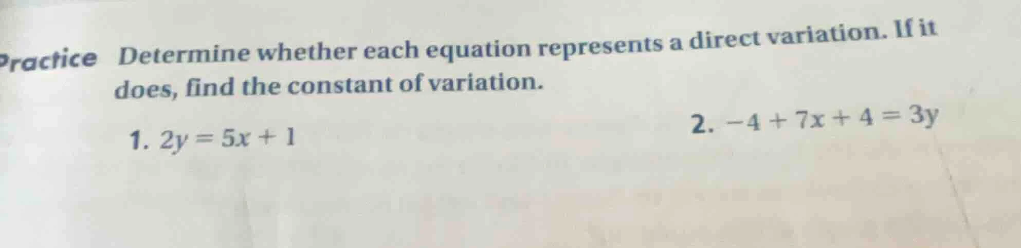 practice determine whether each equation represents a direct variation.…