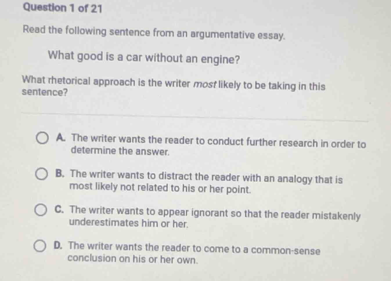 question 1 of 21 read the following sentence from an argumentative essa…