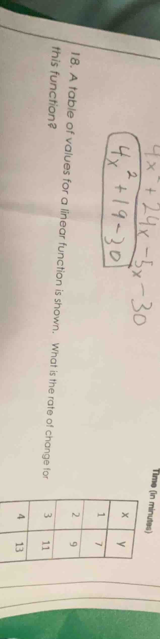 18. a table of values for a linear function is shown. what is the rate …