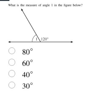 what is the measure of angle 1 in the figure below? 80° 60° 40° 30°
