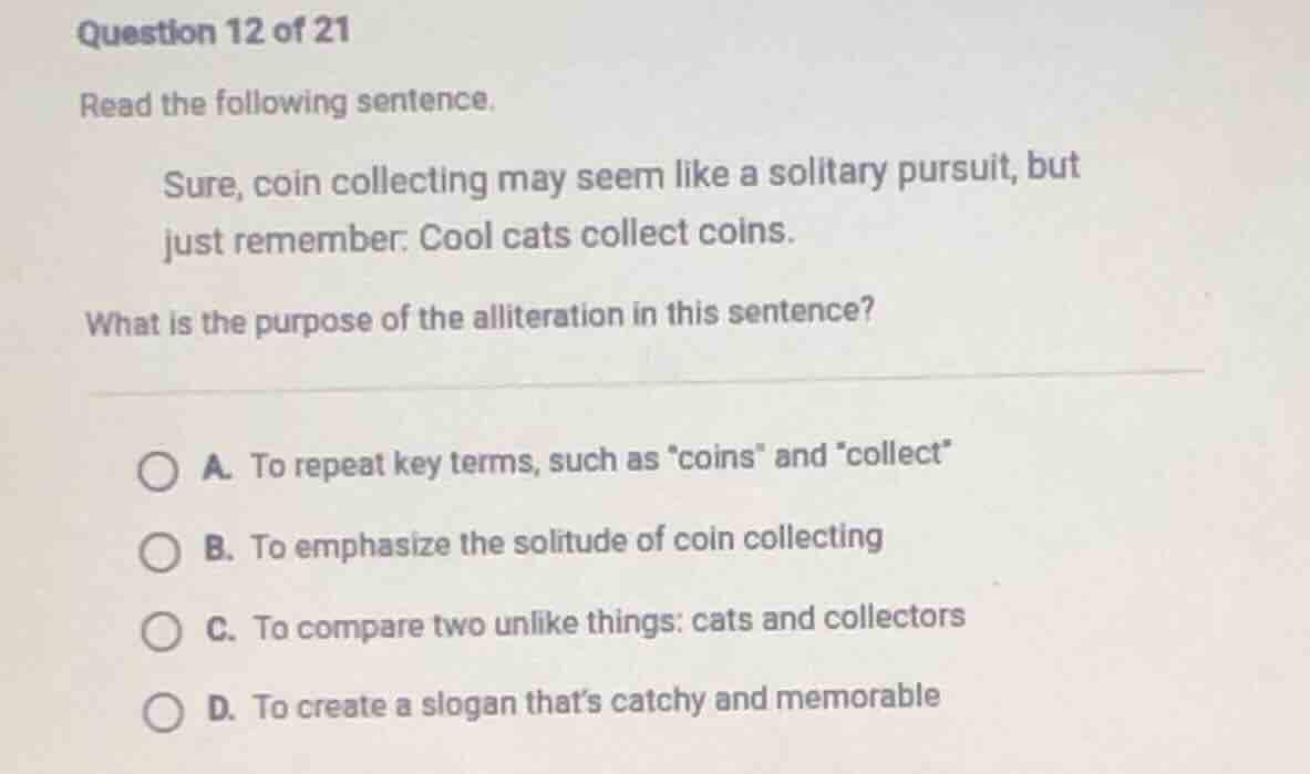 question 12 of 21 read the following sentence. sure, coin collecting ma…