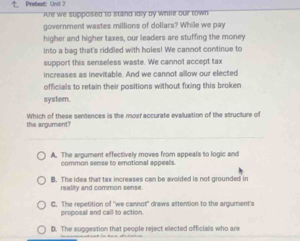 pretest: unit 2 are we supposed to stand idly by while our town governm…