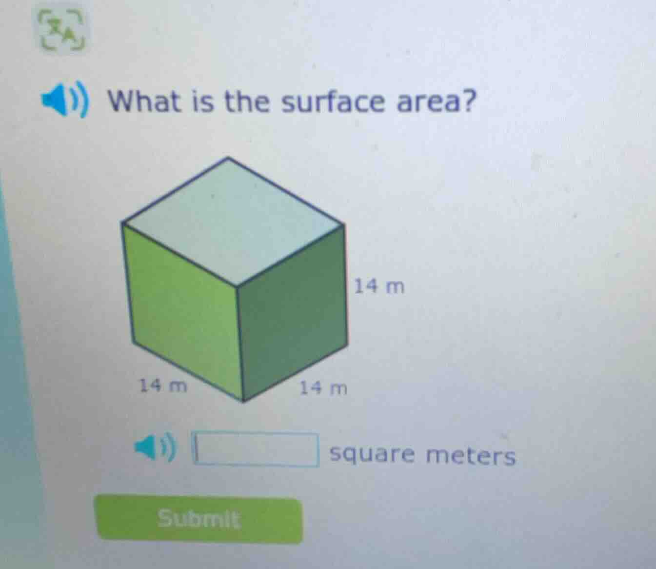 what is the surface area? 14 m 14 m 14 m square meters