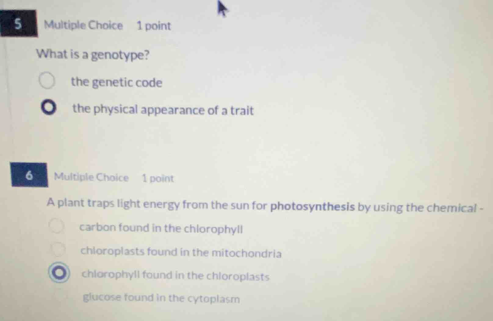 5 multiple choice 1 point what is a genotype? the genetic code the phys…