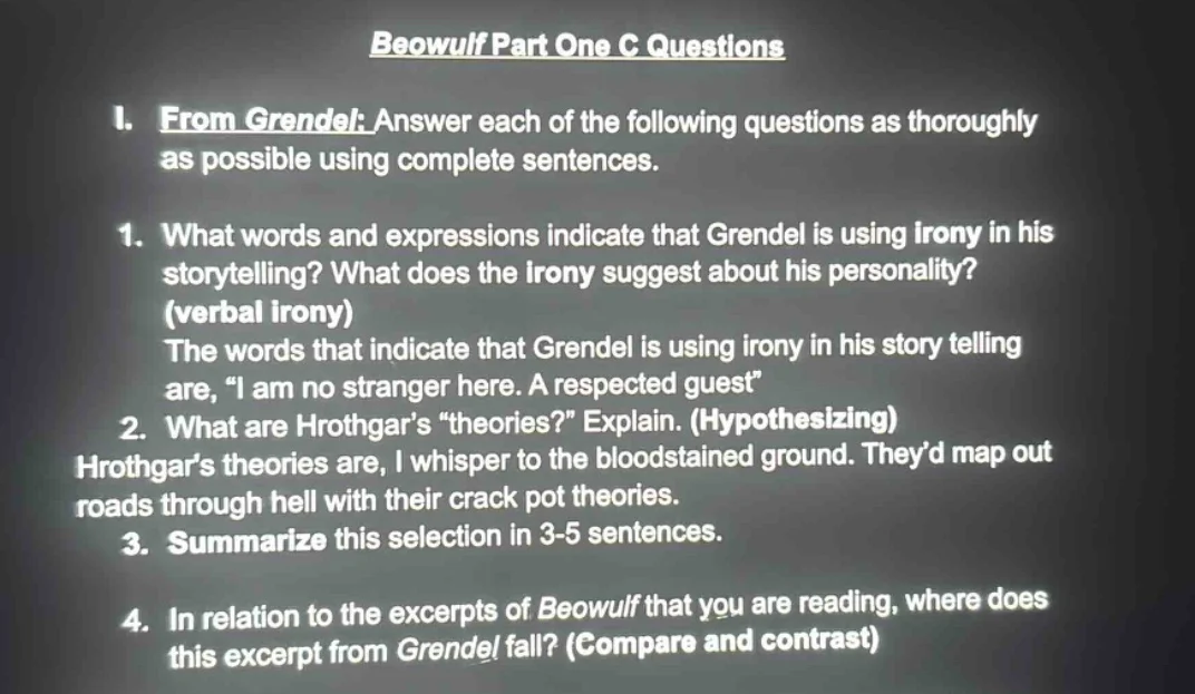 beowulf part one c questions i. from grendel: answer each of the follow…