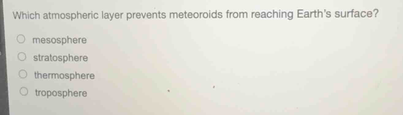 which atmospheric layer prevents meteoroids from reaching earths surfac…