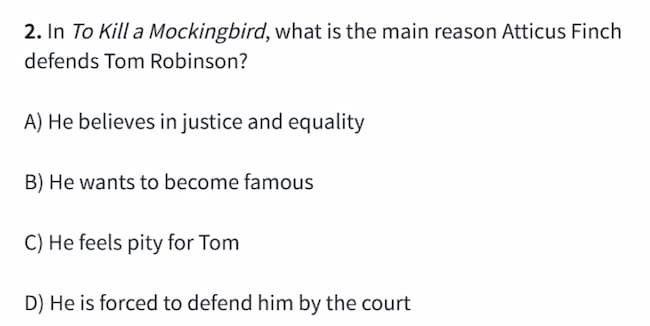 2. in to kill a mockingbird, what is the main reason atticus finch defe…