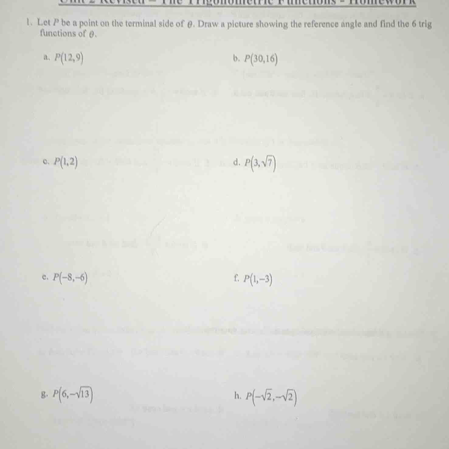 1. let ( p ) be a point on the terminal side of ( \theta ). draw a pict…
