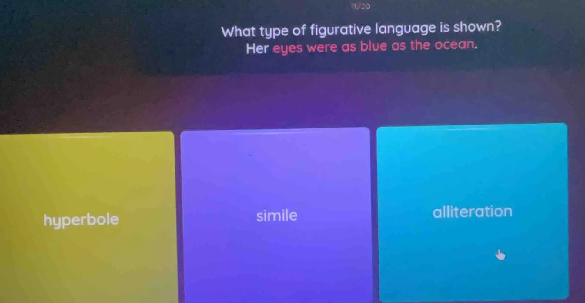 what type of figurative language is shown? her eyes were as blue as the…