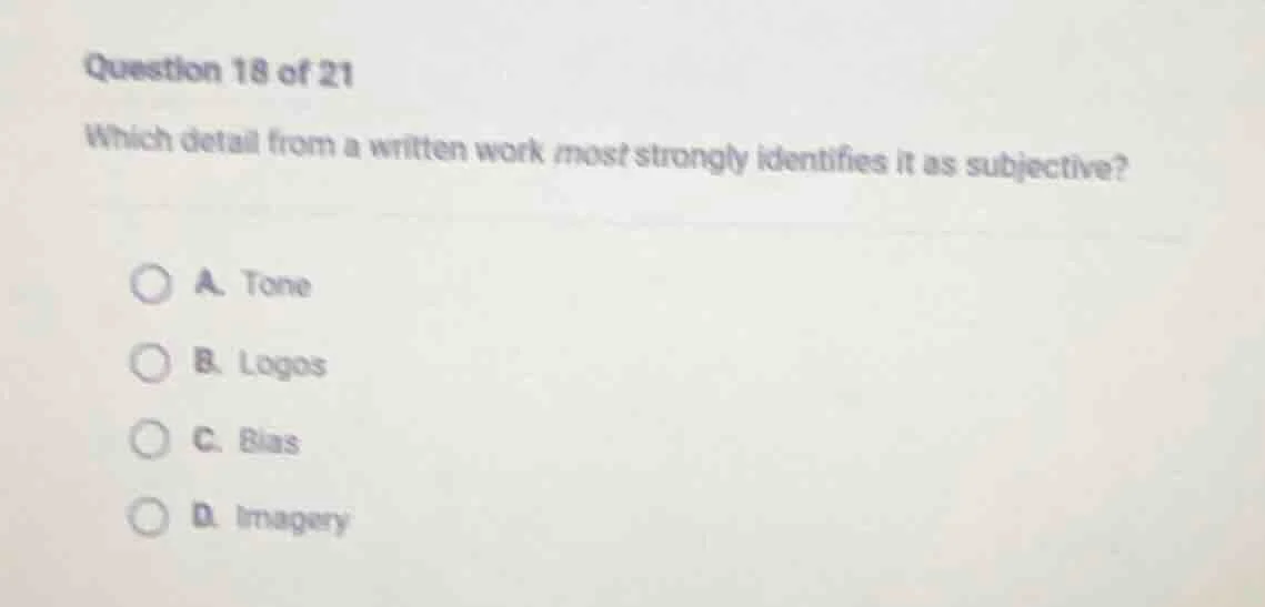question 18 of 21 which detail from a written work most strongly identi…