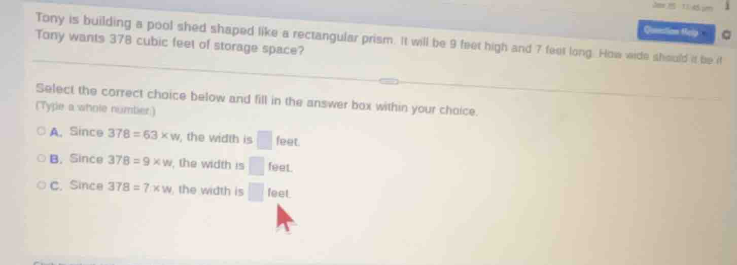 tony is building a pool shed shaped like a rectangular prism. it will b…