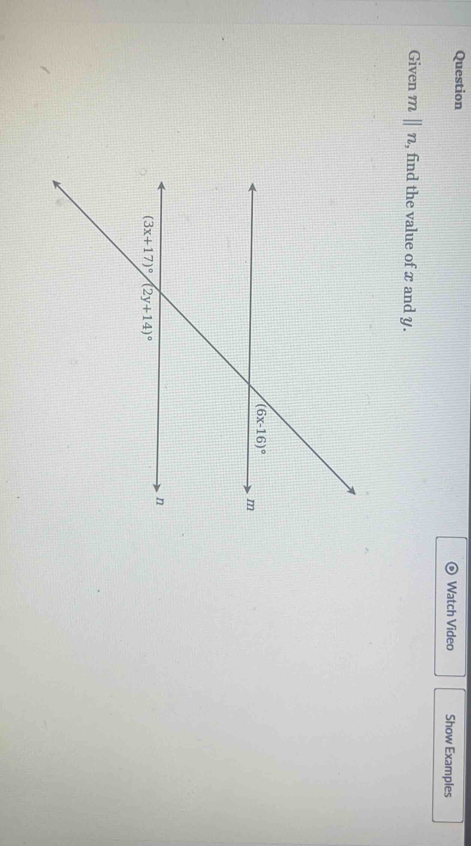 question given ( m parallel n ), find the value of ( x ) and ( y ).