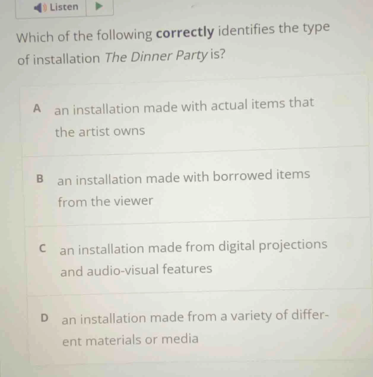 which of the following correctly identifies the type of installation th…