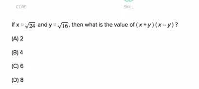 if ( x = sqrt{24} ) and ( y = sqrt{16} ), then what is the value of ( (…