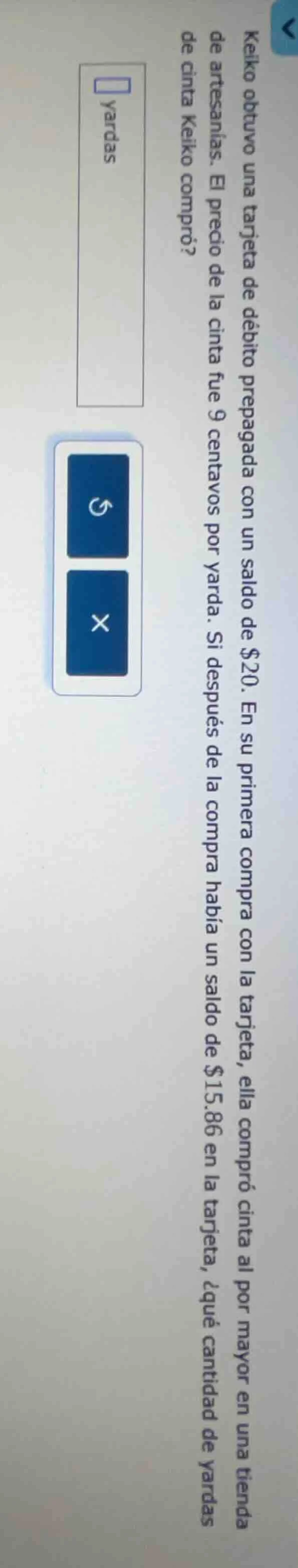 keiko obtuvo una tarjeta de débito prepagada con un saldo de $20. en su…
