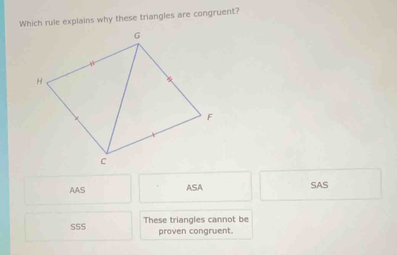 which rule explains why these triangles are congruent? aas asa sas sss …